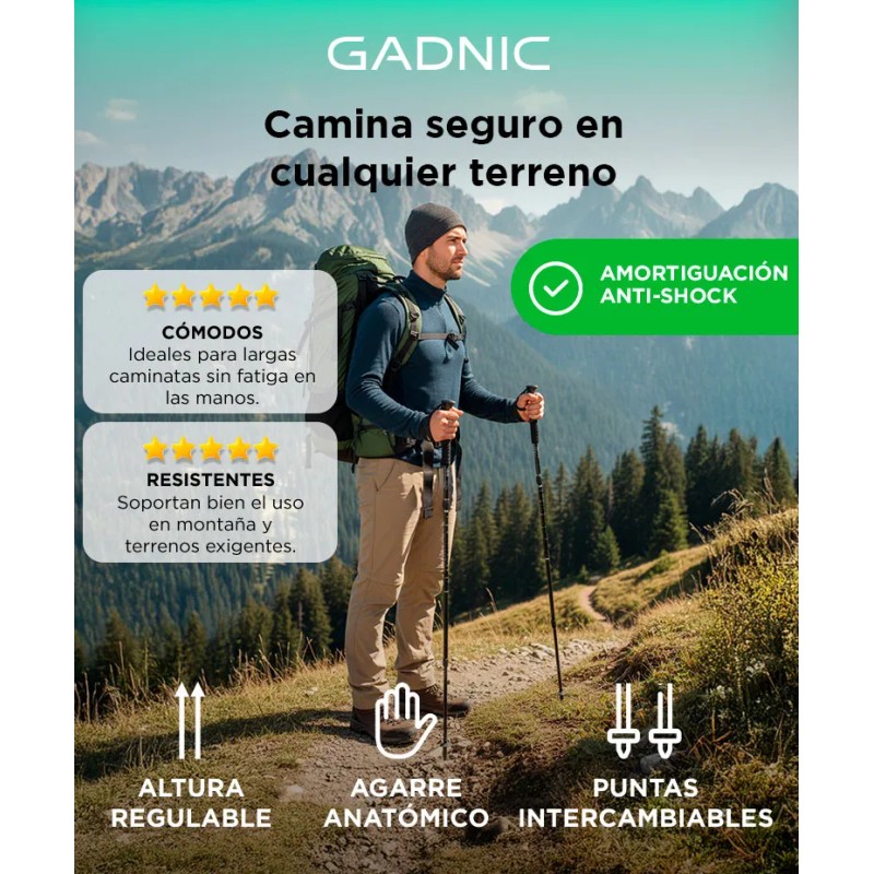 Baston Trekking Aluminio X Par 2 Unidades Senderismo Montaña Color