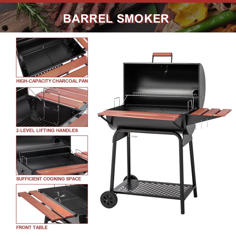 Royal Gourmet CC1830V 30 Barrel Charcoal Grill with Wood-Painted Side