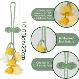 GhuaH Crochet Flower Car Hanging Ornaments Yellow Rearview Mirror Hanging Accessories for Women and Girls Cute Crochet Tulip Hanging Plant Decor for Decoration Pendant Car Accessories Pendant