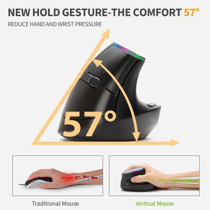 Delux Mouse Vertical Ergonómico Inalámbrico 2.4g Con 1600dpi