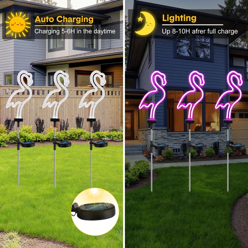 Retisee 6 Pcs Flamingo Solar Stake Lights Pink Flamingo Outdoor