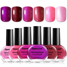 OpenLive 10ml 6 Colors Red Glitter Nail Polish Set Glitter Rose Red Glitter Pink Glitter Deep Purple Series Nail Polish Gifts for Women