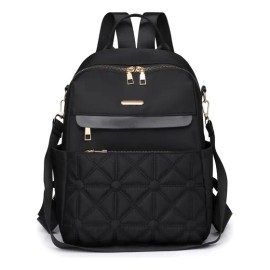 Mochila Tipo Backpack Para Mujer Con Múltiples Compartimento Negro Lisa