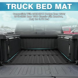 Mixsuper Liner Truck Bed Mat for Dodge Ram 1500 2009-2018 with Ram Box, Ram 1500 2019-2023 Classic with Ram Box, 5.7ft Short Bed, All Weather Truck Rugged Bed Liner TPE Durable Odorless Black