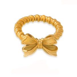 Kokoma Bow Knot Statement Ring for Women Stainless Steel Ribbon Bow Ring Finger Band Wedding Bands Eternity Promise Engagement Rings Fashion Jewelry Gift (Gold, 6)