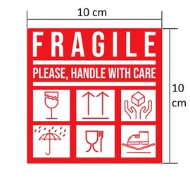 Pack of 50 Fragile Stickers Please Handle With Care Caution Fragile Labels, Achtung Glas Bitte nicht werfen, 10 x 10 cm (50)