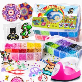 GoodyKing Bead Art Set for Kids - With Pegboard, Aqua Beads and Iron for Fuse Bead Crafts