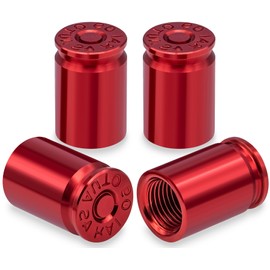MEAJOO 4PCS Bullet Shell Tire Valve Stem Caps, Aluminum Alloy Car Air Stem Cap, Universal Dustproof Tire Valve Stem Covers for Cars, SUV, Trucks, Bikes, Motorcycles, Bicycles (Red)