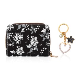 1 Printed Id Card Bag, 1 Pearl Flower Keychain, Floral Storage Card Clip Bag, Multi-Function Storage Bag, Simple and Fashionable Coin Wallet.