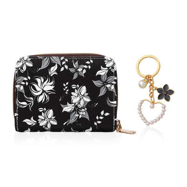1 Printed Id Card Bag, 1 Pearl Flower Keychain, Floral
