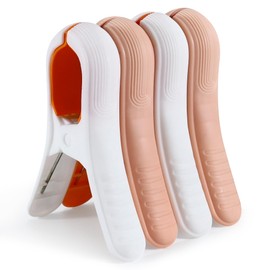 4 Pcs Towel Clips for Sun Loungers, Towel pegs for Sun Loungers, Non-Slip Large Beach Chair Towel Clips Clothes Clip for Beach Chairs Home Patio Pool Boat Supplies Orange and White