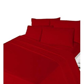 Rayyan Linen Thermal Flannelette Fitted Sheet Brushed 100% Cotton Soft Luxury 25cm Deep Fitted Bed Sheet (Red, Single)
