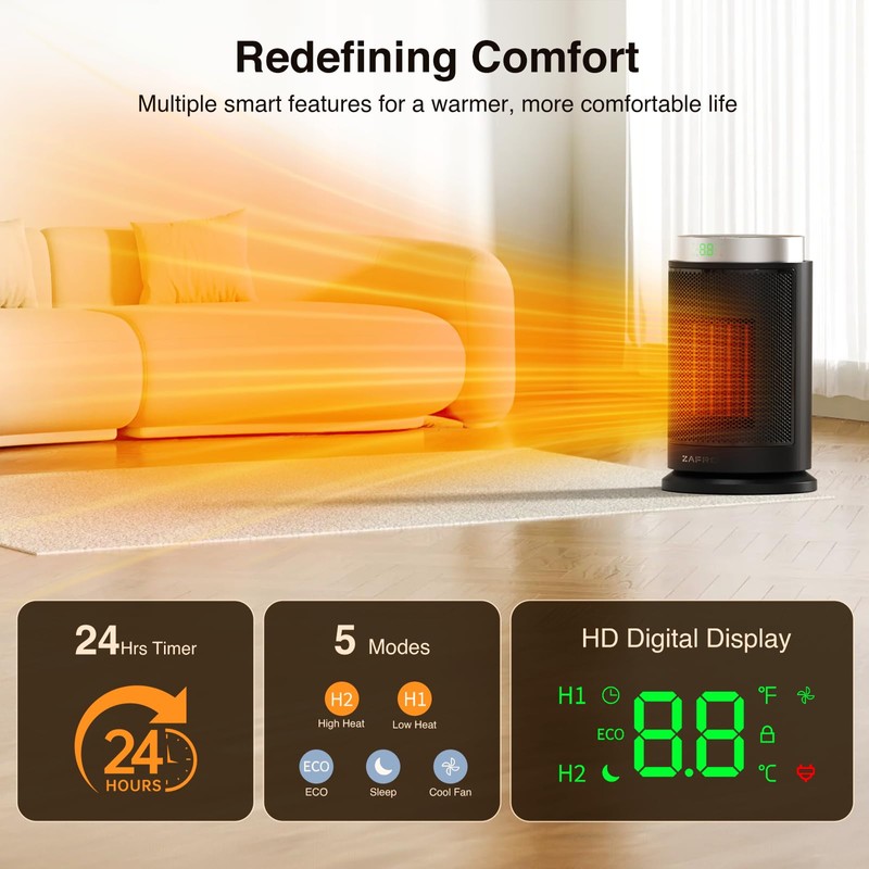 ZAFRO Space Heater, Ultra Quiet Portable Electric Heaters for Indoor