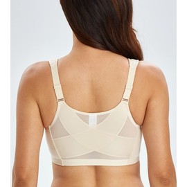 Lemorosy Women's Plus Size Full Coverage Front Closure Posture Back Unpadded Wireless Double Support Minimizer Bra (Beige, 42C)