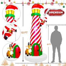Lulu Home 10FT Christmas Inflatable Decoration, Giant Lighted Lighthouse Blowups with Santa and Reindeer, Air-Blown Ornaments with Storage Bags for Xmas Winter Yard Lawn Garden Outdoor Decor