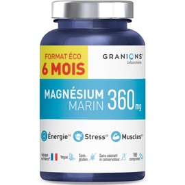 GRANIONS Magnésium Marin 360mg + Vitamine B6 | Anti-Stress, Fatigue | 180 Comprimés Format 6 Mois | Haute Qualité | Fabriqué en France