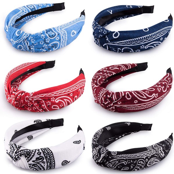 Duufin Pack of 6 Wide Vintage Headband with Knot for Women and Girls, 6 Colours