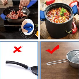 Silicone Hot Pan Handle Holder, 3Pcs Heat Resistant Non Slip Rubber Pot Handle Covers for Cast Iron Skillet Griddles Metal Frying Pans Kitchen Cookware (Blue)