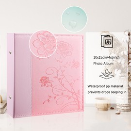 Miaikoe Photo Album 10 x 15 600 Photos Slip In, Extra Large Capacity Leather Cover Picture Albums Holds 600 Horizontal and Vertical 10 x 15 cm Landscape Photos for Wedding Family (Pink)