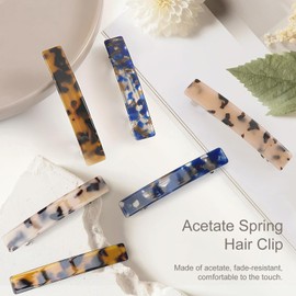 3-Pack French Design Hair Clips Women's Hair Barrettes, Tortoise Shell Cellulose Acetate Small French Barrettes for Fine Hair