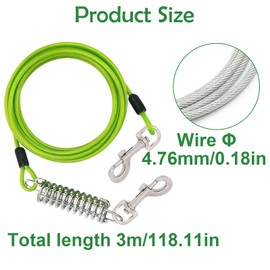 Amexo Tie-Out Leads for Dogs, 3 m Yard Lead for Dogs with Shock-Absorbing, Bite Resistant Dog Lead for Medium and Large Dogs, Tie Out Cables Leads for Camping, Park, Outdoors, Running