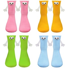 Anshome 4 Pairs Colorful Magnetic Holding Hands Socks Funny Gifts For Couples Anniversary, Best Friends Engagements, Teens-3D Eye Hand Holding Cute Socks Novelty Birthday Gifts for Men Women