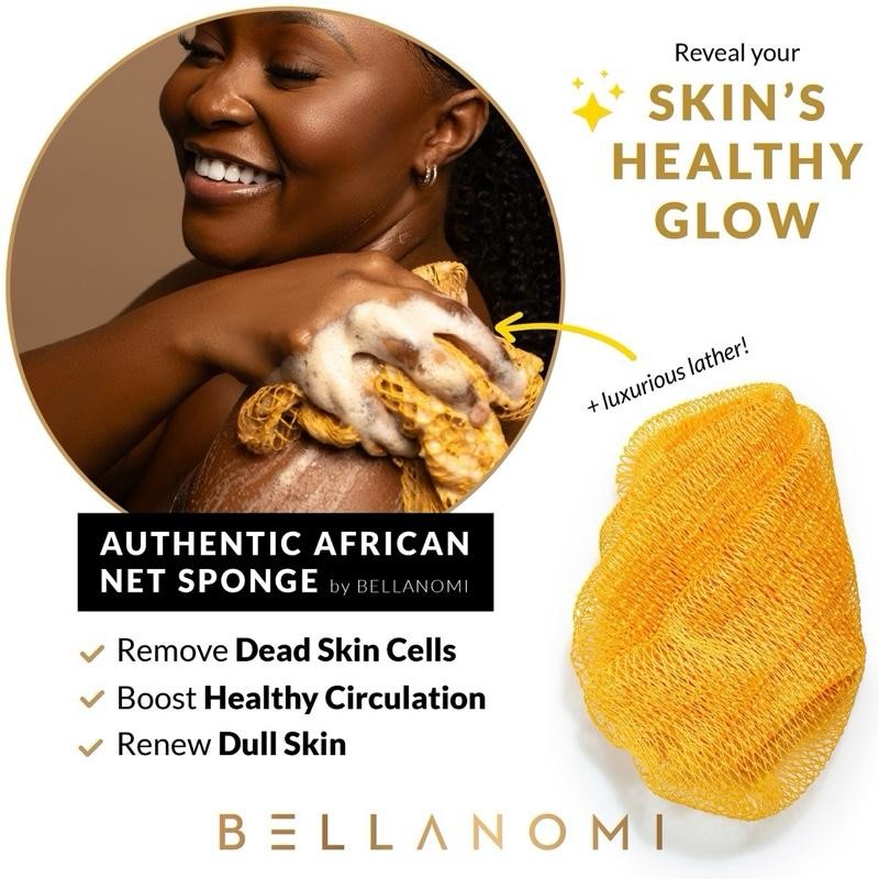 Bellanomi 4 Piece African Exfoliating Net Sponge Bundle, Ethically Sourced