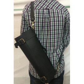 Europa Fashion club Premium Quality 100% Black Genuine Leather Chef Knife Roll bag with 8 Pockets