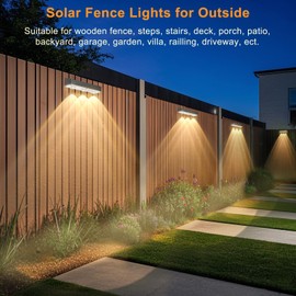 Solar Fence Lights 2PK, RGB & Warm White & Cool White & 12 Modes, Bright Lens LED Deck Step Fence Light Solar Powered, Fence Solar Lights Outdoor Waterproof for Backyard/Wall/Step/Patio/Pool/Railing