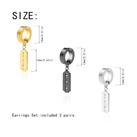 Krstudent 3 Pairs Titanium Steel Hoop Dangle Earrings for Men Women, Huggie Loop Hypoallergenic Cartilage Piercing Pendant Earrings Set