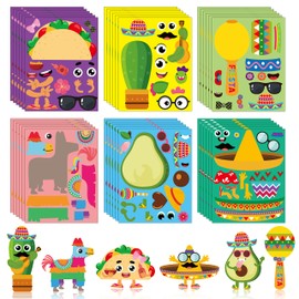 Haooryx 36Pcs Make Your Own Fiesta Stickers Sheet, Make a Face Stickers Game Mexican Fiesta Cinco De Mayo Taco Sticker Mix and Match Cactus Sticker for Kids Birthday Party Favor Gift Art Craft Rewards