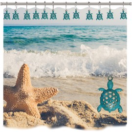 Aimoye Nautical Green Sea Turtles Beach Theme Shower Curtain Hooks, Blue Ocean Decor Shower Hooks for Shower Curtain, Tropical Shower Curtain Rings Rust Proof Shower Curtain Hanger Clips