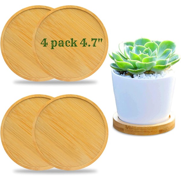 Lixiin Pack of 4 Bamboo Coasters, 12 cm, Round Bamboo Tray, Glass Coasters, Plant Coasters, Washable Pot Coasters, Flower Pot Coasters for Cups, Tea Service, Vases (4 Pieces 12 cm)