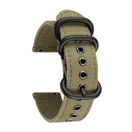 BINLUN Canvas Watch Straps 18mm 20mm 22mm 24mm, Quick Release Fabric SmartWatch Strap for Men Woman, Adjustable Replacement Sport Cloth Watch Bands，22mm, Army Green/Black Buckle