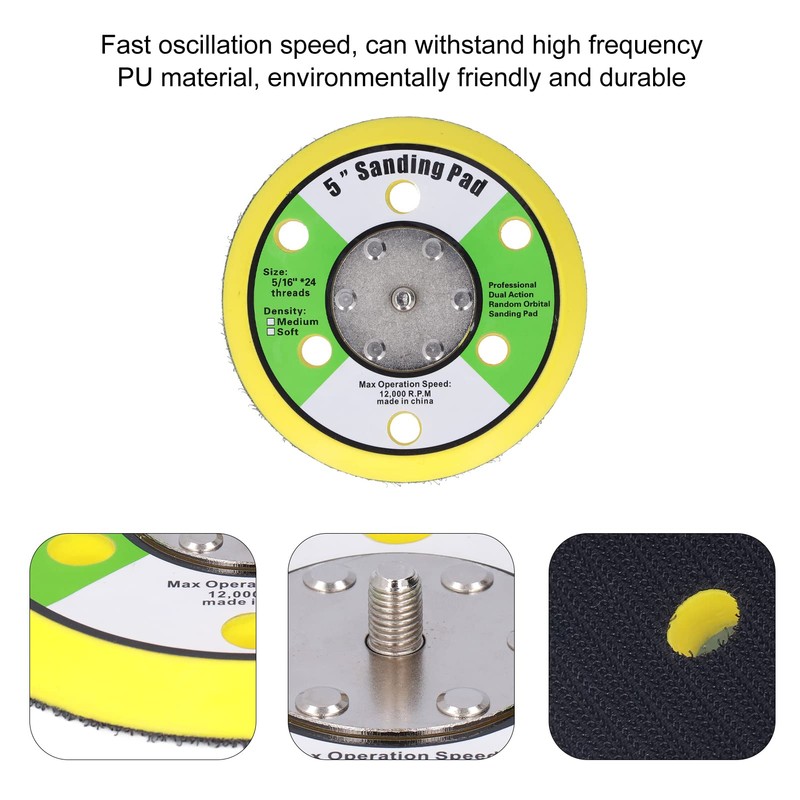 5in Sanding Pad PU Backing Plate Pneumatic Sander Buffer 12000RPM
