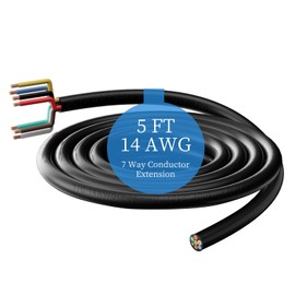 Gubrdfrsod 14 Gauge 5 FT 7 Way Trailer Wire Pure Copper Heavy Duty 7 Pin Trailer Wiring Harness Round 7 Wire Trailer Cable 5 FT 14 AWG 7 Conductor Trailer Cord for Rv Camper Truck