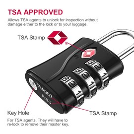 ZHEGE Luggage Lock TSA Approved, Small TSA Lock for Travel Suitcase, Backpack, Laptop Bag and Handbag - Easy to Set with Alloy Body (Black, 1 Pack)
