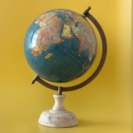 EXERZ 20cm Antique Globe Ocean Blue with a Wooden Base, Handcraft Decorative Globe (20cm)