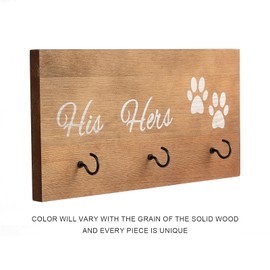 SCUBERT His Hers Paws Paws Wall Mounted Key and Dog Leash Holder,Decorative Wooden Key and Pet Leash Hooks for hallways or Room,Farmhouse Home Decor Key Organizer with 3 Hooks (His Hers Paws Paws)