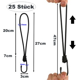 BYZANDQI Set of 25 Tensioning Straps with Hooks – 27 cm Expander with Hooks – Tarpaulin Tensioner with Spiral Hooks – Rubber Tensioner Hook Tension Hook Expander Loops for Tarpaulin Tent Net Banner