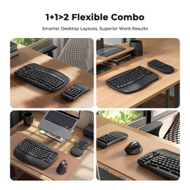 MEETION Ergonomic Keyboard Wireless with Separate Numeric Keypad, Wave Flexible 2-in-1 Setup for Multi-Device, 2.4G/Bluetooth Split Design with Wrist Rest for Accountants/Data Entry/Left-Handed