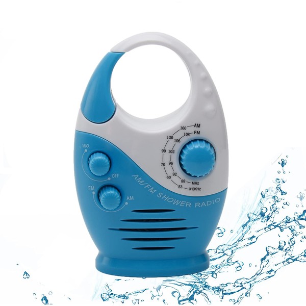 Radio de ducha, radio de baño AM FM, impermeable para colgar ducha radio de volumen ajustable