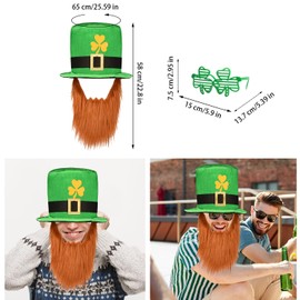 AOVNA St Patrick's Day Hat Dressing with Brown Beard Dress Accessories Green Clover Shutter Glasses for Party Costume Men Women Festival Decorations Irish Festival Accessory