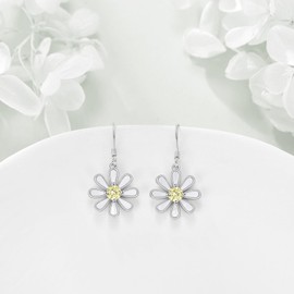 URONE Daisy Earrings 925 Sterling Silver Daisy Earrings Hanging Daisy Jewellery Gifts for Women, No Gemstone