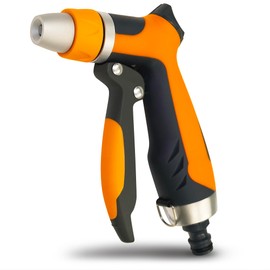 YourCasa Gartenbrause aus Aluminiumgehäuse - Gartenspritze verstellbaren Sprühmustern - Brause Spritze mit Gartenschlauch Aufsatz - Handbrause - Garten Wasserspritze Düse Reinigungsspritze (Orange)