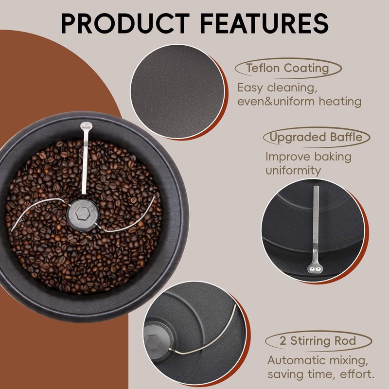 Upgrade Electric Coffee Bean Roaster 110V/800W 1.6Lb Capacity with Timer