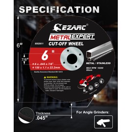 EZARC Cut Off Wheels 25 Pack, 6'' x .045'' x 7/8'' Thin Grinder Cutting Wheel, Metal & Stainless Steel Cutting Disc for Angle Grinders