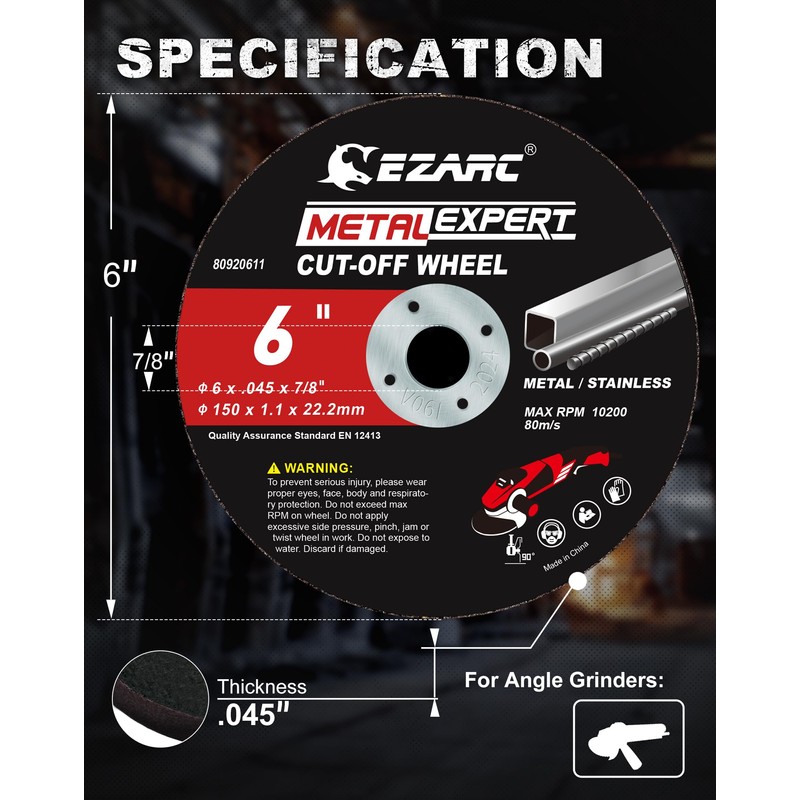 EZARC Cut Off Wheels 25 Pack, 6'' x .045'' x