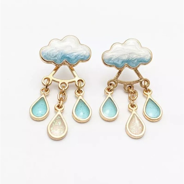 Unbranded Rain Cloud Storm Enamel Rhinestone Light Blue Crystal Stud