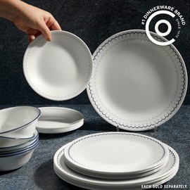 Corelle 6-Piece 8.5" Lunch Round Plates, Vitrelle Triple Layer Glass, Lightweight Round Plates, Salad Plates, Chip and Scratch Resistant, Microwave and Dishwasher Safe, Caspian